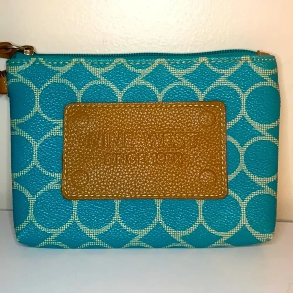 Nine West Wristlet Wallet Blue and White Pattern